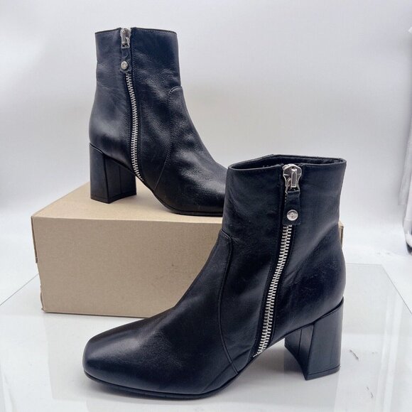 Aquatalia Delfina Women’s Ankle Boots Heel Booties Black Leather Side Zip US 8 - Picture 1 of 12